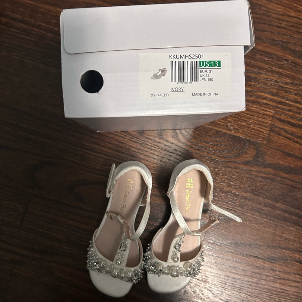 Elegant Ivory Kids Shoes with Pearl & Rhinestone Detailing